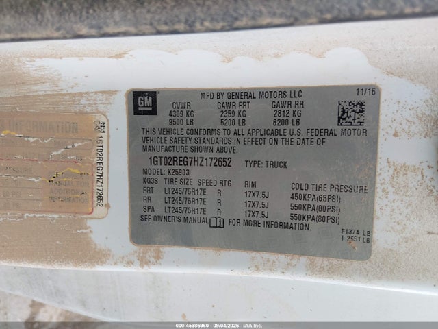 Aukcja sprzedaży 2017 Gmc Sierra 2500hd, vin: 1GT02REG7HZ172652, numer aukcji: 45986960