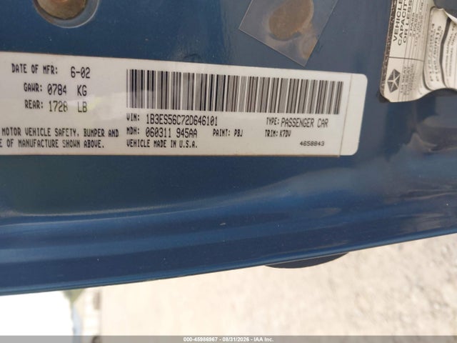 45986967 :رقم المزاد ، 1B3ES56C72D646101 vin ، 2002 Dodge Neon Sxt مزاد بيع