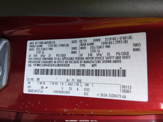 Ford ESCAPE SEL 2019 1FMCU9HD2KUB05529 Image 9