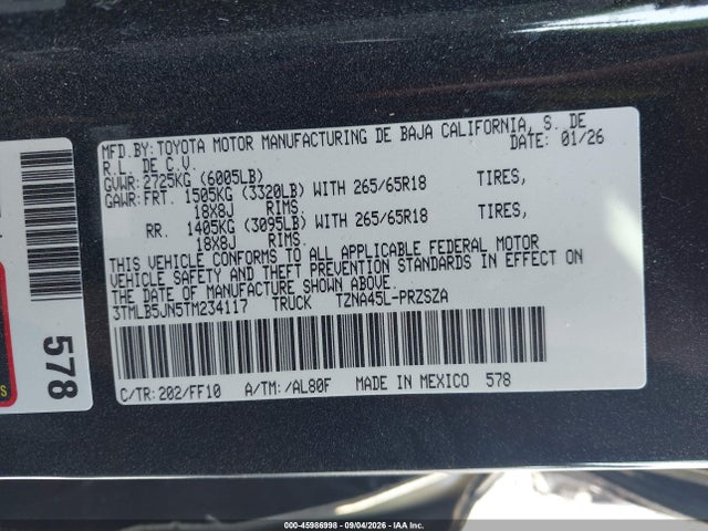 2026 Toyota Tacoma Sr5 მანქანა იყიდება აუქციონზე, vin: 3TMLB5JN5TM234117, აუქციონის ნომერი: 45986998