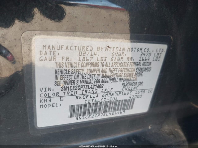 Продаж на аукціоні авто 2014 Nissan Versa Note S Plus, vin: 3N1CE2CP7EL421469, номер лоту: 45987006