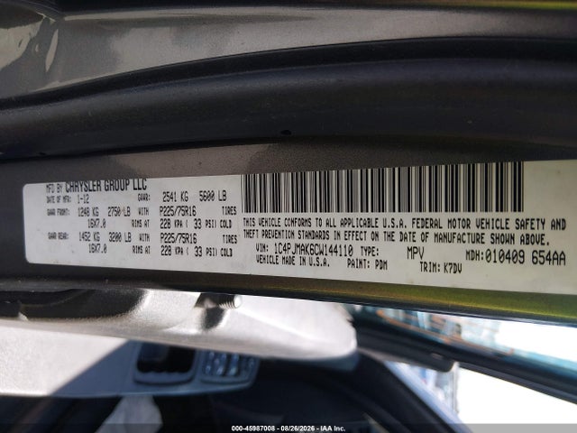 2012 Jeep Liberty Sport მანქანა იყიდება აუქციონზე, vin: 1C4PJMAK6CW144110, აუქციონის ნომერი: 45987008