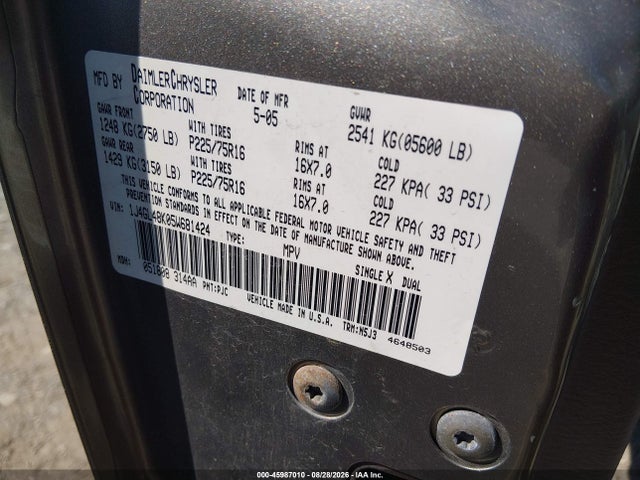 2005 Jeep Liberty Sport მანქანა იყიდება აუქციონზე, vin: 1J4GL48K05W681424, აუქციონის ნომერი: 45987010