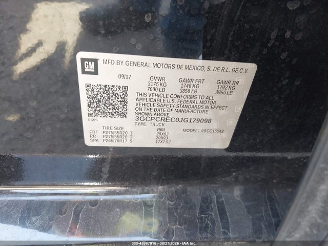 2018 Chevrolet Silverado 1500 1lt მანქანა იყიდება აუქციონზე, vin: 3GCPCREC0JG179098, აუქციონის ნომერი: 45987016