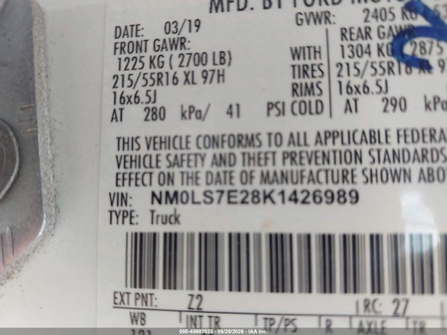 45987023 :رقم المزاد ، NM0LS7E28K1426989 vin ، 2019 Ford Transit Connect Xl مزاد بيع