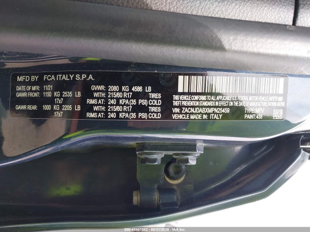 Продажа на аукционе авто 2021 Jeep Renegade Freedom Edition 4x4, vin: ZACNJDABXMPN25459, номер лота: 45987052