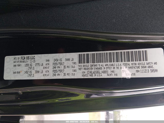 Продажа на аукционе авто 2016 Jeep Wrangler Unlimited Sport, vin: 1C4BJWDG8GL148891, номер лота: 45987080