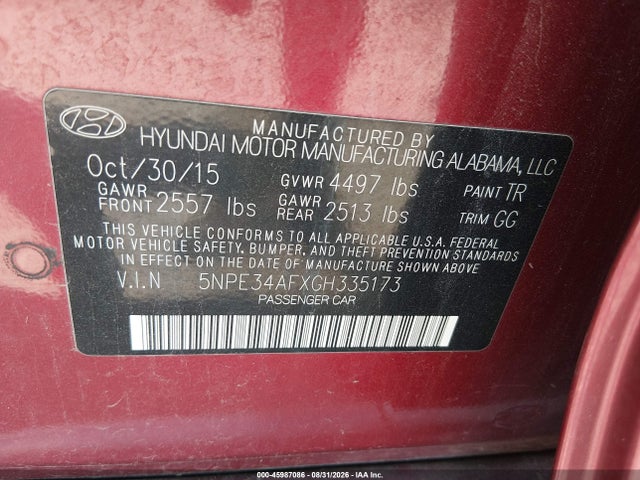 Продаж на аукціоні авто 2016 Hyundai Sonata Sport, vin: 5NPE34AFXGH335173, номер лоту: 45987086