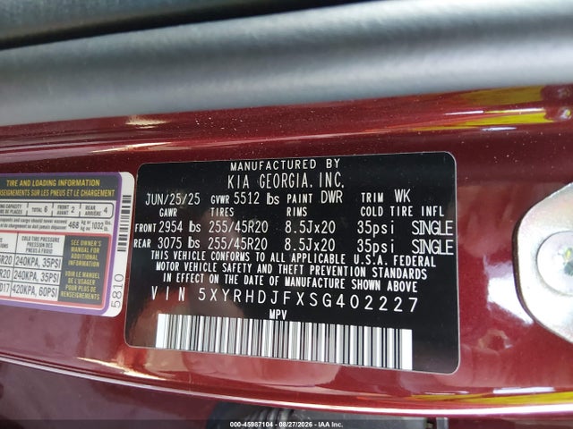 Aukcja sprzedaży 2025 Kia Sorento X-line Ex, vin: 5XYRHDJFXSG402227, numer aukcji: 45987104