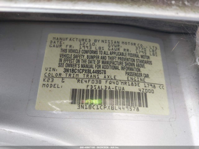 Продажа на аукционе авто 2011 Nissan Versa 1.8s, vin: 3N1BC1CPXBL449578, номер лота: 45987108