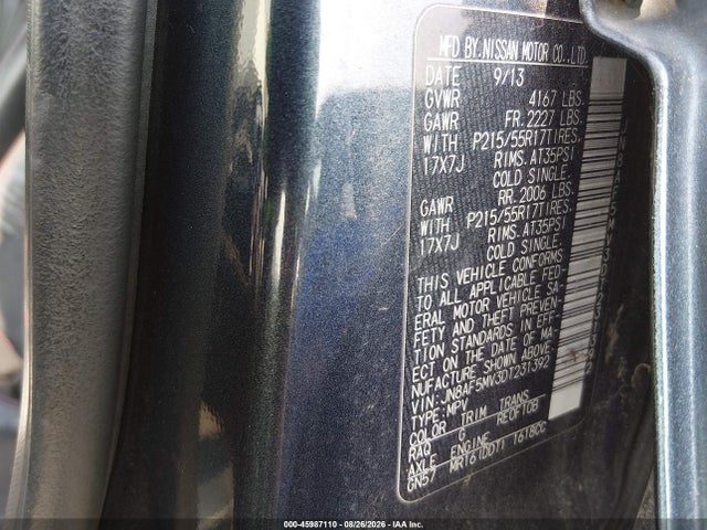 45987110 :رقم المزاد ، JN8AF5MV3DT231392 vin ، 2013 Nissan Juke Sl مزاد بيع