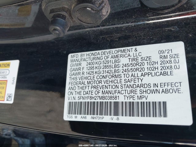 Продажа на аукционе авто 2021 Honda Passport Awd Sport, vin: 5FNYF8H27MB038581, номер лота: 45987140