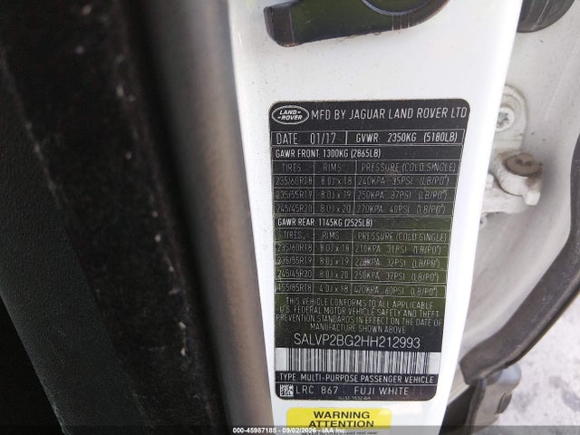 Продажа на аукционе авто 2017 Land Rover Range Rover Evoque Se/se Premium, vin: SALVP2BG2HH212993, номер лота: 45987185