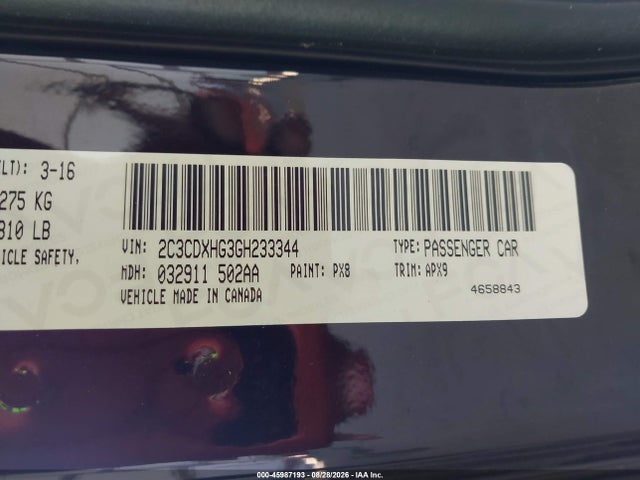 Продаж на аукціоні авто 2016 Dodge Charger Sxt, vin: 2C3CDXHG3GH233344, номер лоту: 45987193