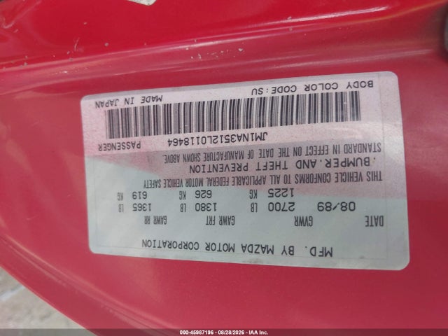 45987196 :رقم المزاد ، JM1NA3512L0118464 vin ، 1990 Mazda Mx-5 Miata مزاد بيع