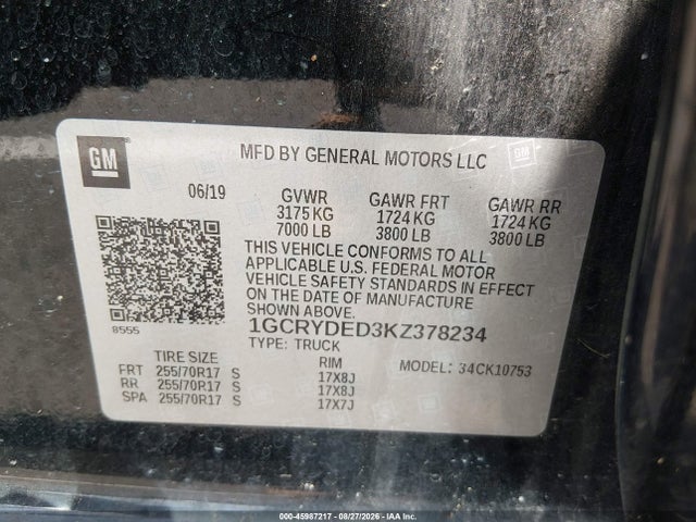 45987217 :رقم المزاد ، 1GCRYDED3KZ378234 vin ، 2019 Chevrolet Silverado 1500 Lt مزاد بيع