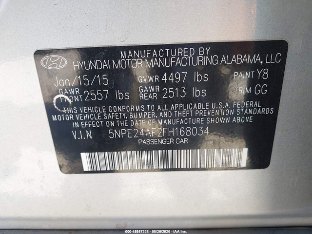 Hyundai SONATA SE 2015 5NPE24AF2FH168034 Image 9