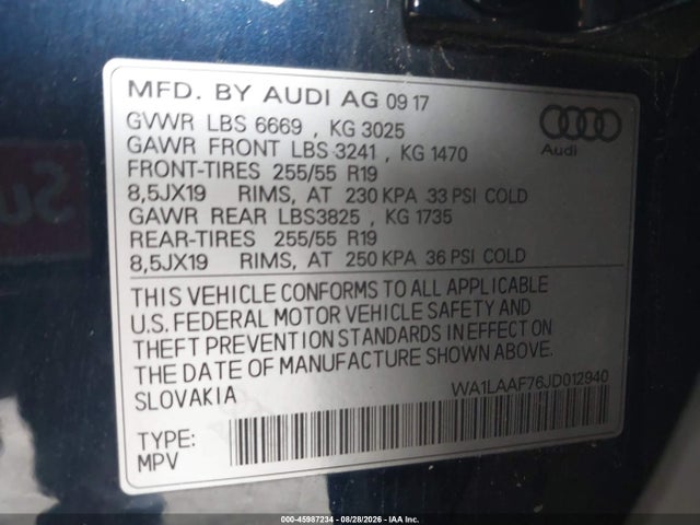 Aukcja sprzedaży 2018 Audi Q7 3.0t Premium, vin: WA1LAAF76JD012940, numer aukcji: 45987234