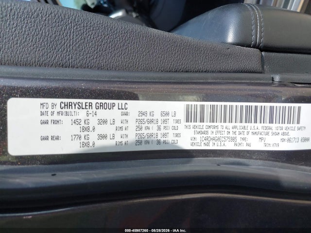 Продаж на аукціоні авто 2014 Dodge Durango Sxt, vin: 1C4RDHAG0EC575985, номер лоту: 45987260
