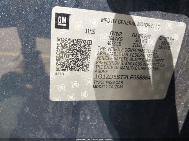 45987262 :رقم المزاد ، 1G1ZD5ST2LF058864 vin ، 2020 Chevrolet Malibu Fwd Lt مزاد بيع