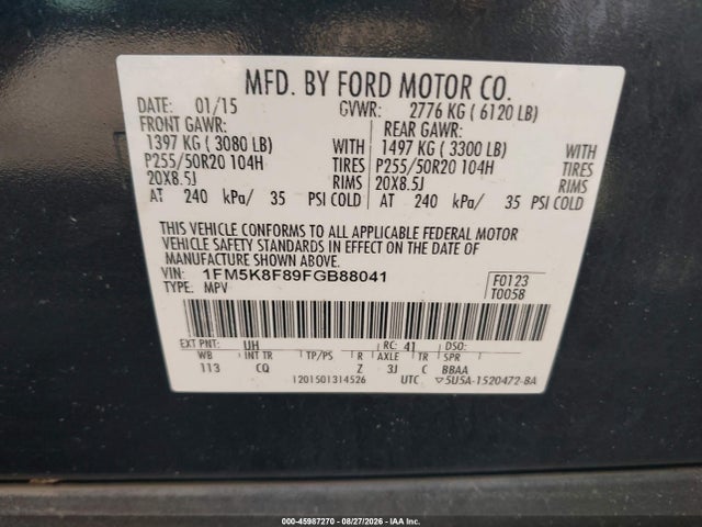 Продажа на аукционе авто 2015 Ford Explorer Limited, vin: 1FM5K8F89FGB88041, номер лота: 45987270