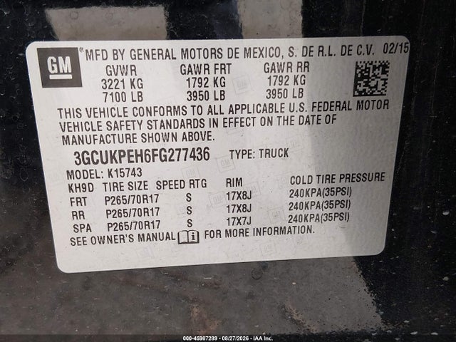 3GCUKPEH6FG277436 Chevrolet Silverado 1500 Work Truck