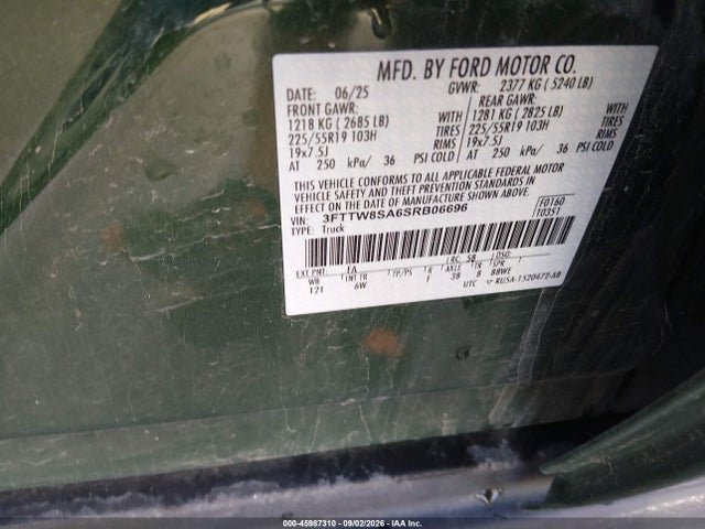 Продаж на аукціоні авто 2025 Ford Maverick Lariat, vin: 3FTTW8SA6SRB06696, номер лоту: 45987310