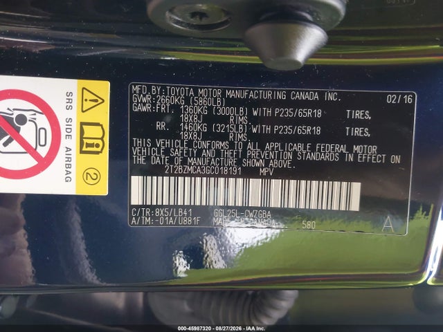 Aukcja sprzedaży 2016 Lexus Rx 350, vin: 2T2BZMCA3GC018191, numer aukcji: 45987320