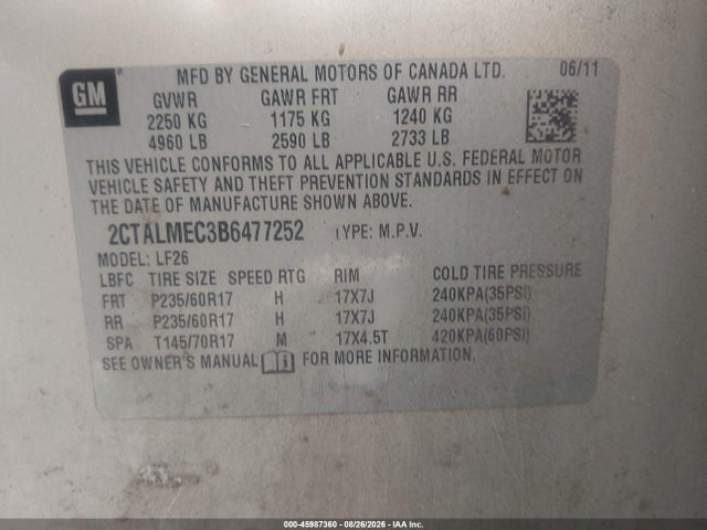 Продаж на аукціоні авто 2011 Gmc Terrain Sle-1, vin: 2CTALMEC3B6477252, номер лоту: 45987360