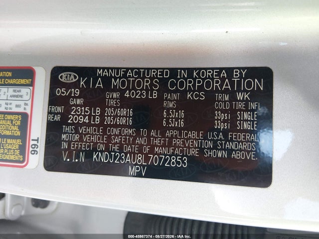 Aukcja sprzedaży 2020 Kia Soul Lx, vin: KNDJ23AU8L7072853, numer aukcji: 45987374