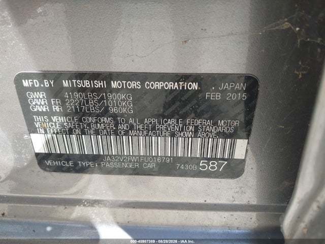 Aukcja sprzedaży 2015 Mitsubishi Lancer Se, vin: JA32V2FW1FU016791, numer aukcji: 45987389