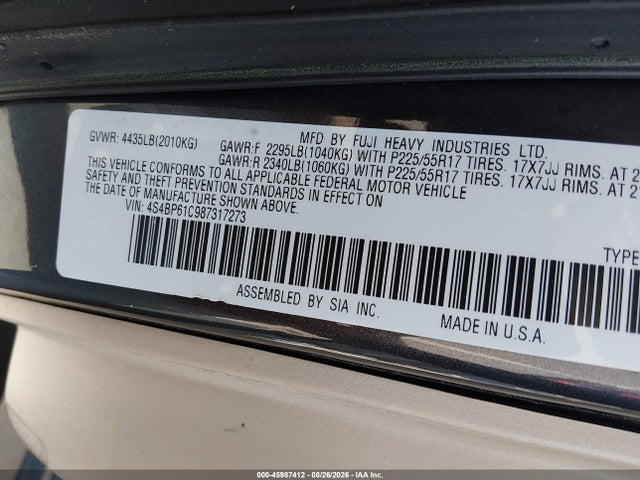 Продаж на аукціоні авто 2008 Subaru Outback 2.5i/2.5i L.l. Bean Edition, vin: 4S4BP61C987317273, номер лоту: 45987412