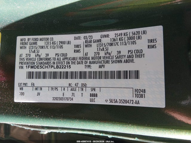 2023 Ford Bronco Outer Banks მანქანა იყიდება აუქციონზე, vin: 1FMDE5CH7PLB22215, აუქციონის ნომერი: 45987418