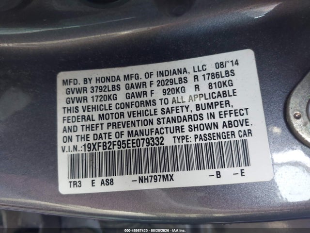 Продаж на аукціоні авто 2014 Honda Civic Ex-l, vin: 19XFB2F95EE079332, номер лоту: 45987420