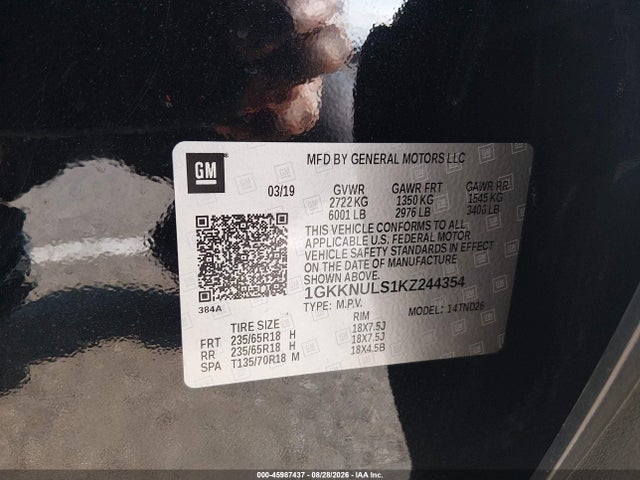 Продаж на аукціоні авто 2019 Gmc Acadia Slt-1, vin: 1GKKNULS1KZ244354, номер лоту: 45987437