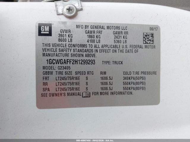 Chevrolet Express 2500 Work Van 2017 1GCWGAFF2H1299293 Image 9