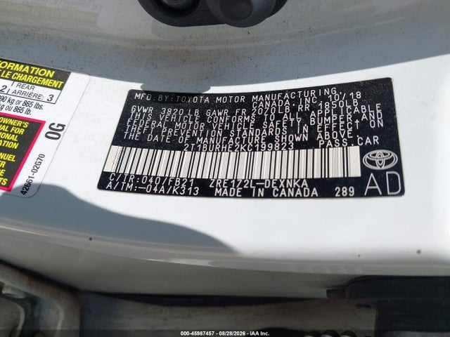 Продажа на аукционе авто 2019 Toyota Corolla Le, vin: 2T1BURHE2KC199823, номер лота: 45987457