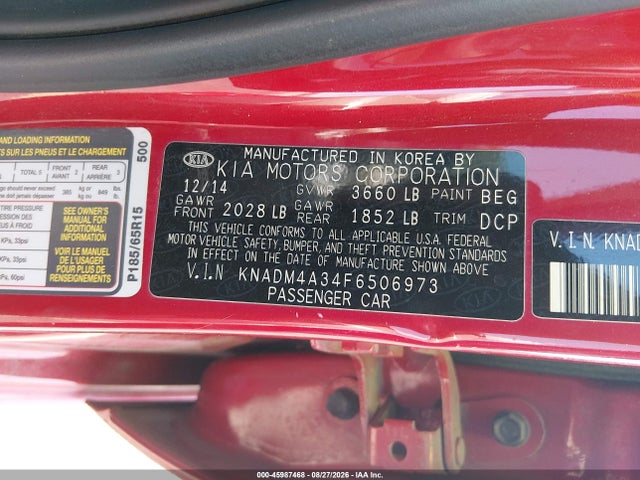 Продаж на аукціоні авто 2015 Kia Rio Lx, vin: KNADM4A34F6506973, номер лоту: 45987468