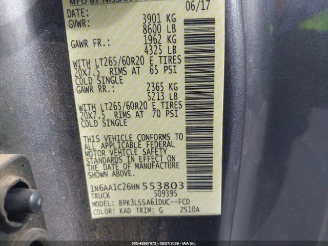 Auction sale of the 2017 Nissan Titan Xd Sv, vin: 1N6AA1C26HN553803, lot number: 45987472