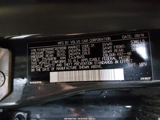 YV4902RMXF2678998 Volvo Xc60 T6 Platinum