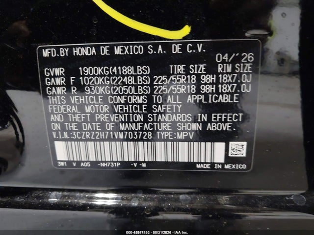 Aukcja sprzedaży 2027 Honda Hr-v Ex- Awd, vin: 3CZRZ2H71VM703728, numer aukcji: 45987493