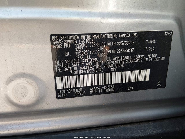 Продажа на аукционе авто 2023 Toyota Rav4 Le, vin: 2T3H1RFV1PC217393, номер лота: 45987494