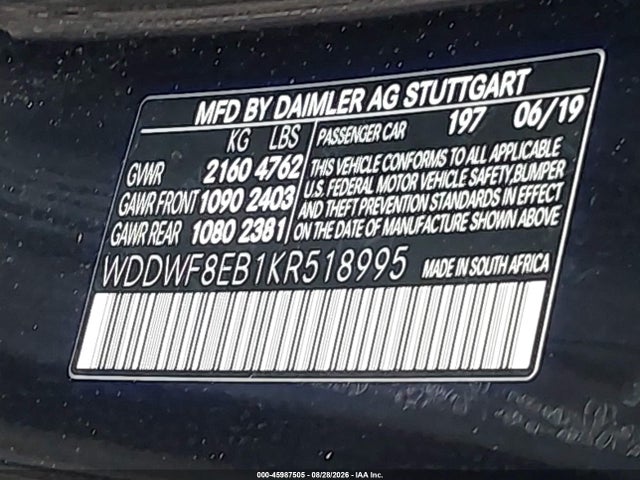 Aukcja sprzedaży 2019 Mercedes-benz C 300 4matic, vin: WDDWF8EB1KR518995, numer aukcji: 45987505