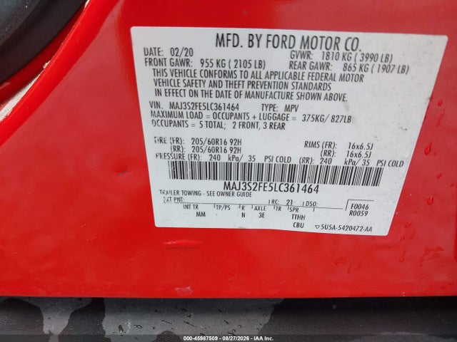 Продажа на аукционе авто 2020 Ford Ecosport S, vin: MAJ3S2FE5LC361464, номер лота: 45987509