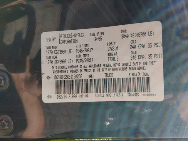 Продажа на аукционе авто 2006 Dodge Ram 1500 Slt/trx4 Off Road/sport, vin: 1D7HU182X6J150256, номер лота: 45987524