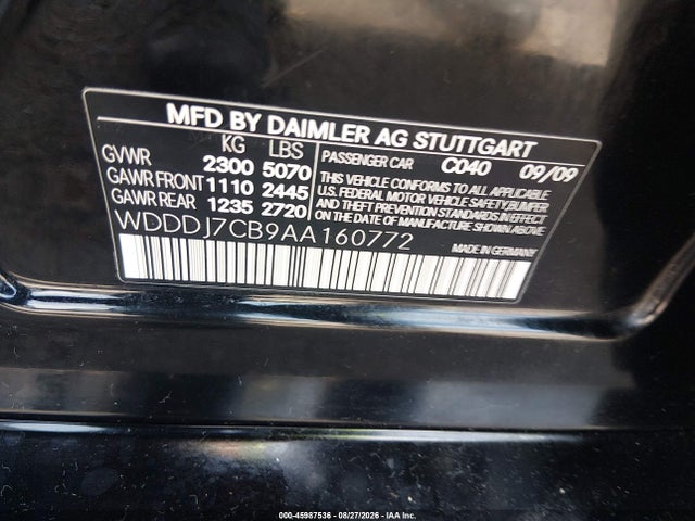 2010 Mercedes-benz Cls 550 მანქანა იყიდება აუქციონზე, vin: WDDDJ7CB9AA160772, აუქციონის ნომერი: 45987536