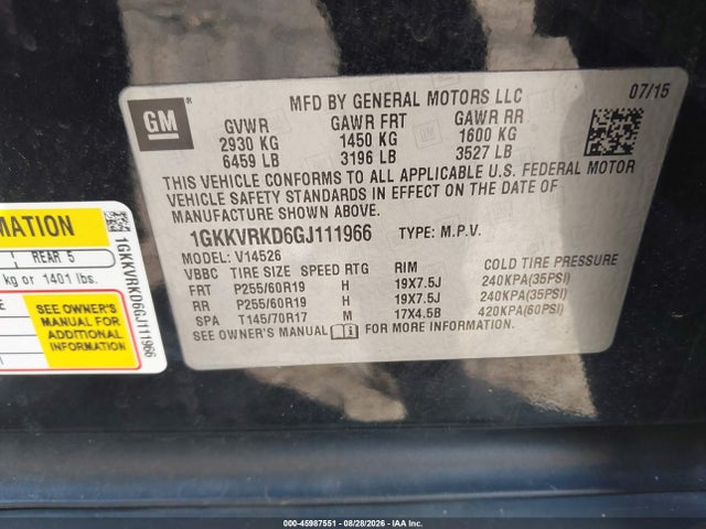 2016 Gmc Acadia Slt-1 მანქანა იყიდება აუქციონზე, vin: 1GKKVRKD6GJ111966, აუქციონის ნომერი: 45987551