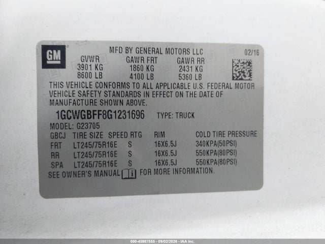 Chevrolet Express 2500 Work Van 2016 1GCWGBFF8G1231696 Image 9