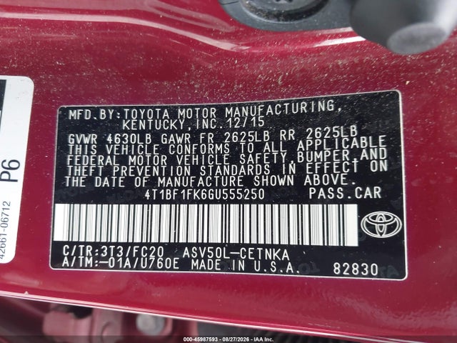 Продаж на аукціоні авто 2016 Toyota Camry Le, vin: 4T1BF1FK6GU555250, номер лоту: 45987593