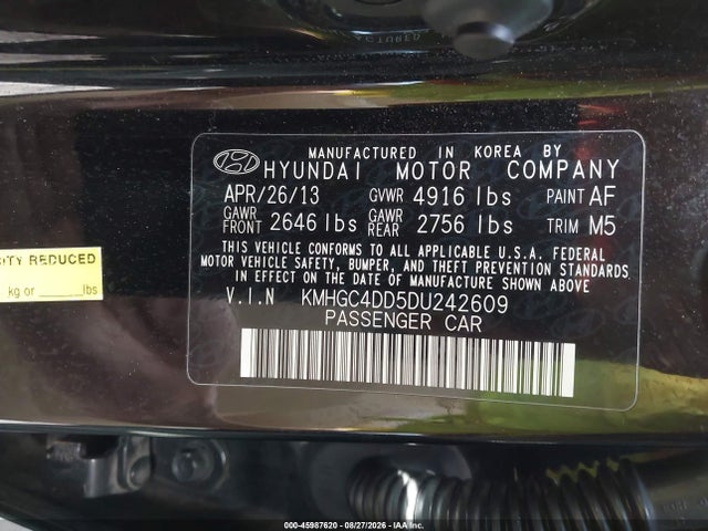 Продаж на аукціоні авто 2013 Hyundai Genesis 3.8, vin: KMHGC4DD5DU242609, номер лоту: 45987620